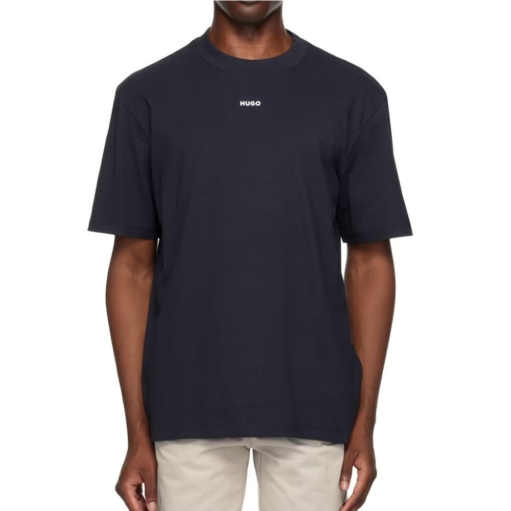 Hugo Boss Men's HUGO Contrast Logo SS Crew T-Shirt Soft Jersey Cotton Dark Blue